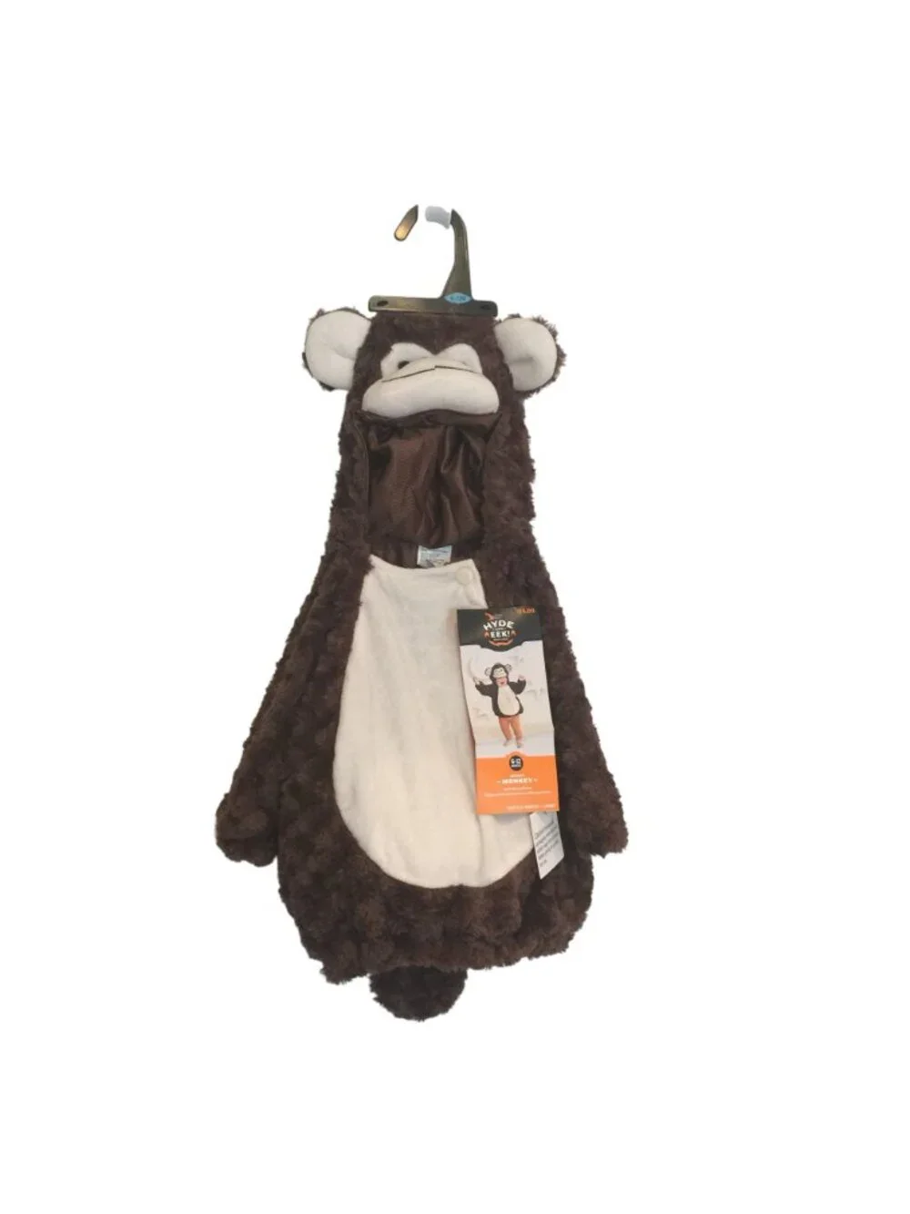 HYDE & EEK! Infant 6-12 Months Monkey Plush Hooded Pullover Brown Cream